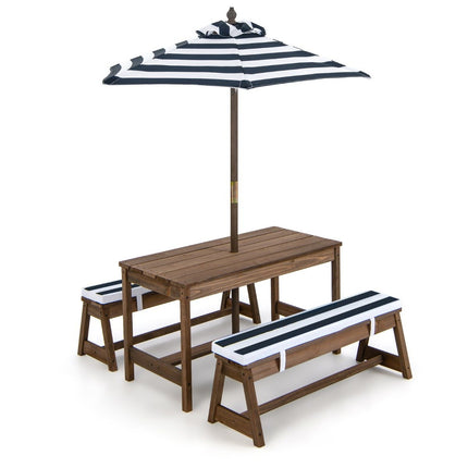 Picknicktisch mit Sonnenschirm &amp; Bänken Tisch- und Bankset blau