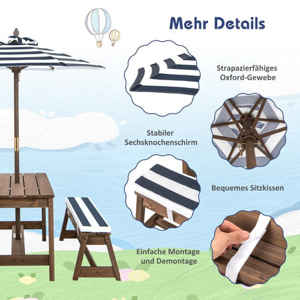 Picknicktisch mit Sonnenschirm &amp; Bänken Tisch- und Bankset blau