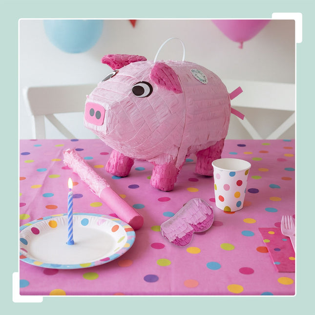 Schwein Piñata Set mit Schläger und Maske – Partyspaß
