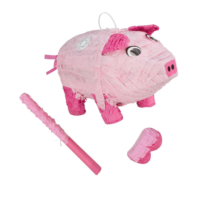 Schwein Piñata Set mit Schläger und Maske – Partyspaß