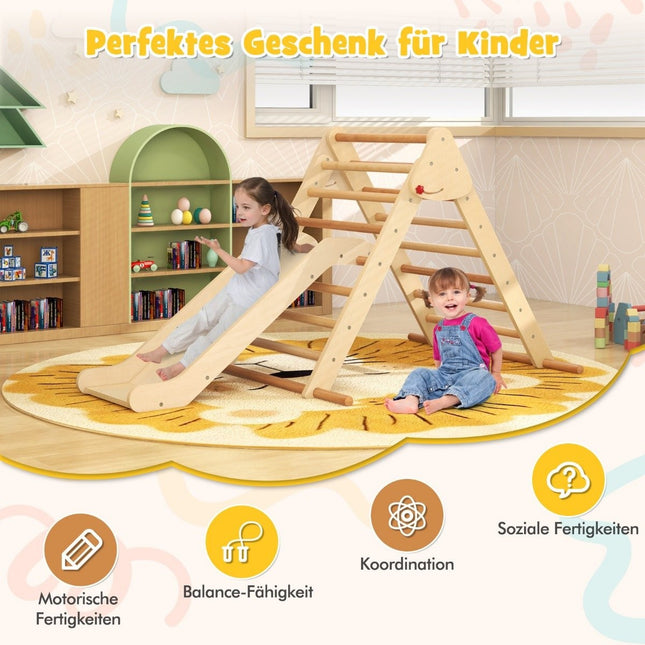 Pikler-Dreieck-Set klappbares Kletterdreieck mit Rutsche und Sprossen aus massivem naturbelassenem Buchenholz