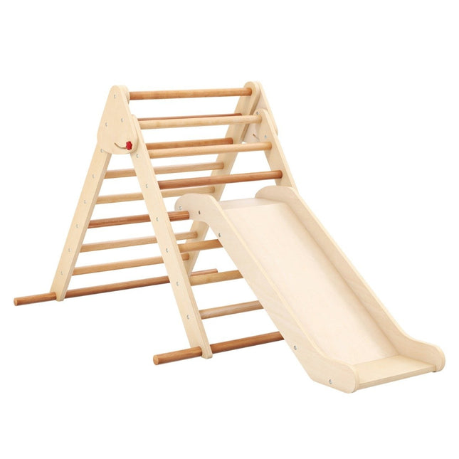 Pikler-Dreieck-Set klappbares Kletterdreieck mit Rutsche und Sprossen aus massivem naturbelassenem Buchenholz
