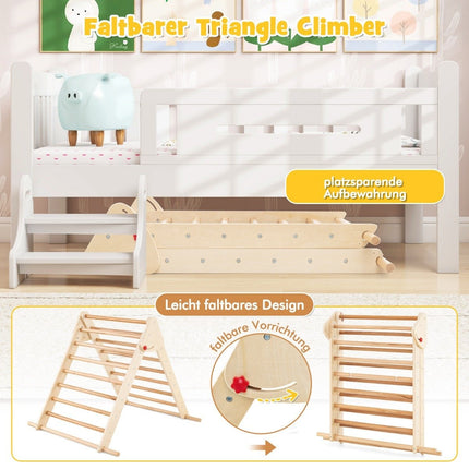 Pikler Triangle Set Triangle d'escalade pliable avec toboggan et barres en bois de hêtre naturel massif