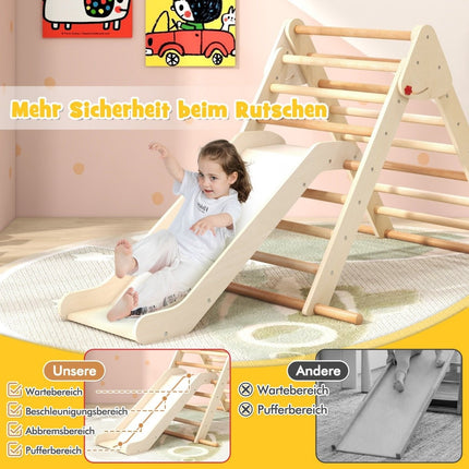 Pikler Triangle Set Triangle d'escalade pliable avec toboggan et barres en bois de hêtre naturel massif