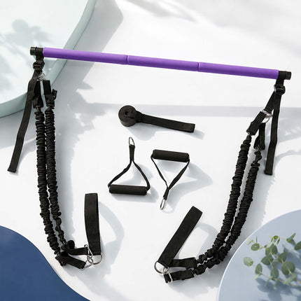 Pilates Bar Kit with 4 Resistance Bands and Door Anchor, 30–160 lbs, Purple