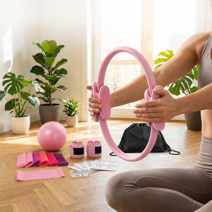 Kit de Pilates 13 pièces avec élastiques et haltères - Rose