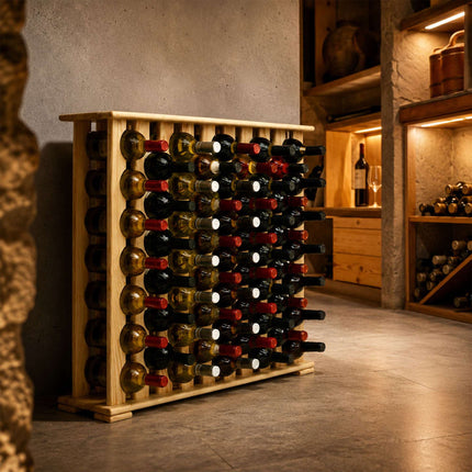 Casier à vin en pin, 46 bouteilles, finition naturelle