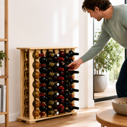 Casier à vin en pin, 46 bouteilles, finition naturelle