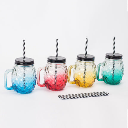 Verres ananas avec couvercles et pailles, lot de 4