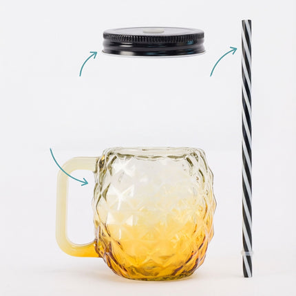 Verres ananas avec couvercles et pailles, lot de 4