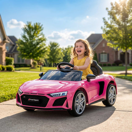 Voiture électrique rose 12V pour enfants avec télécommande et suspension