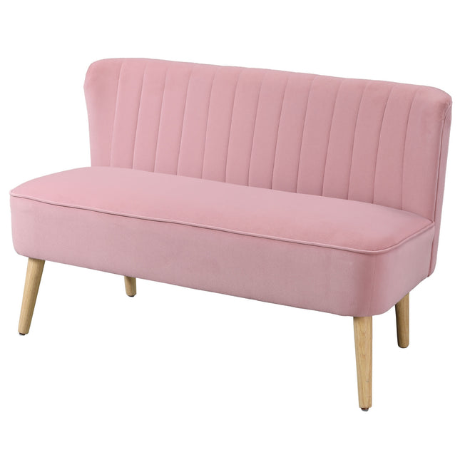 Canapé rose 2 places en tissu avec pieds en bois