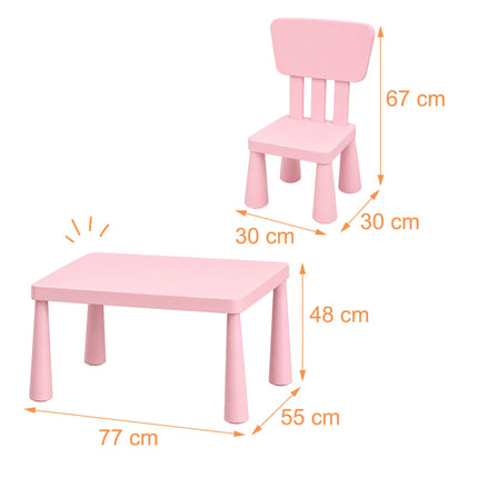Ensemble table et chaises roses 3 pièces pour enfants, en plastique