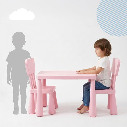 Ensemble table et chaises roses 3 pièces pour enfants, en plastique