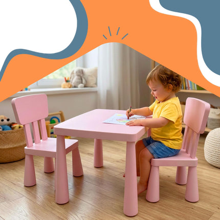 Ensemble table et chaises roses 3 pièces pour enfants, en plastique