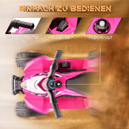 Pinkfarbenes elektrisches Kinderquad mit LED-Licht, Hupe und breiten Reifen