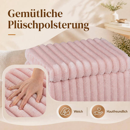 Rosa Schminkhocker aus Kunstfell mit Stauraum und wendbarem Deckel