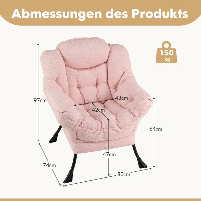 Fauteuil inclinable rose avec accoudoirs, poche latérale et repose-pieds