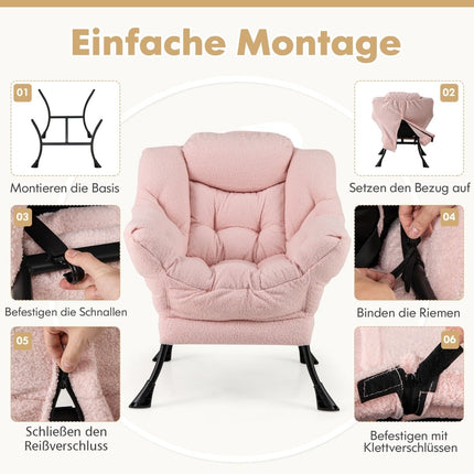 Fauteuil inclinable rose avec accoudoirs, poche latérale et repose-pieds