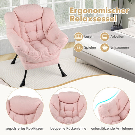 Fauteuil inclinable rose avec accoudoirs, poche latérale et repose-pieds