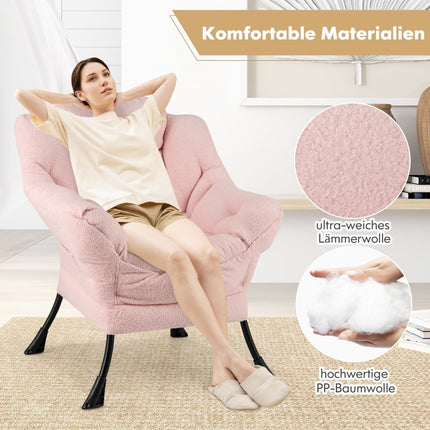 Fauteuil inclinable rose avec accoudoirs, poche latérale et repose-pieds