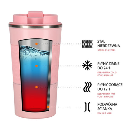 Tasse isotherme rose - Isotherme, anti-fuite, 9 oz