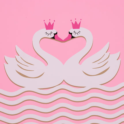 Coffre à jouets rose avec deux cygnes