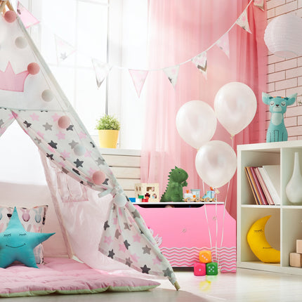 Coffre à jouets rose avec deux cygnes