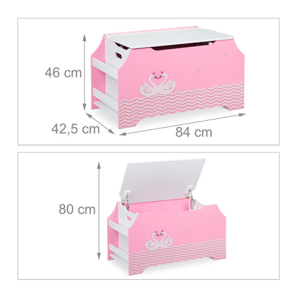 Coffre à jouets rose avec deux cygnes