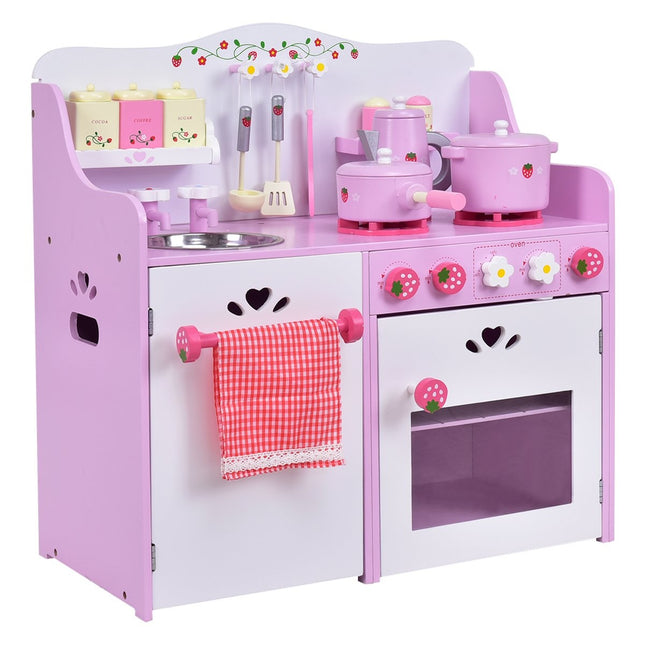 Cuisine jouet en bois rose et blanc pour enfants