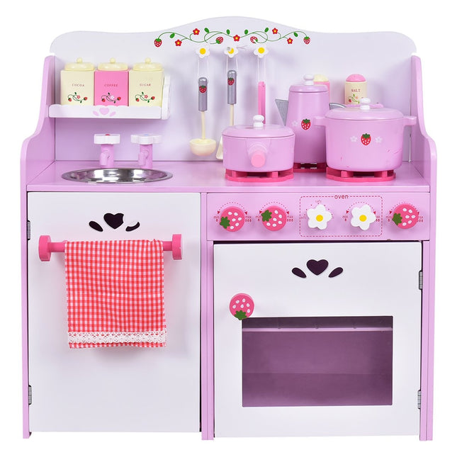 Cuisine jouet en bois rose et blanc pour enfants