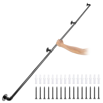 Pipe Stair Handrail, 9 Ft Carbon Steel Wall Mount, Black