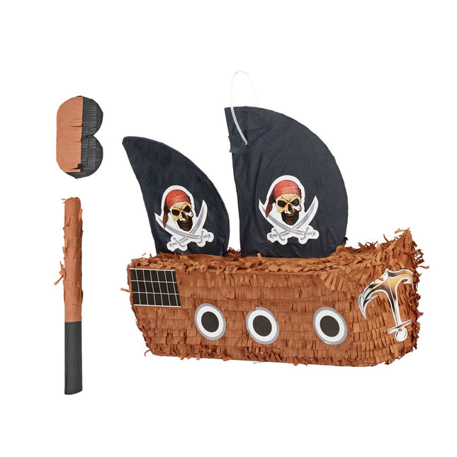 Piratenschiff-Piñata-Set mit Schlagstock und Maske