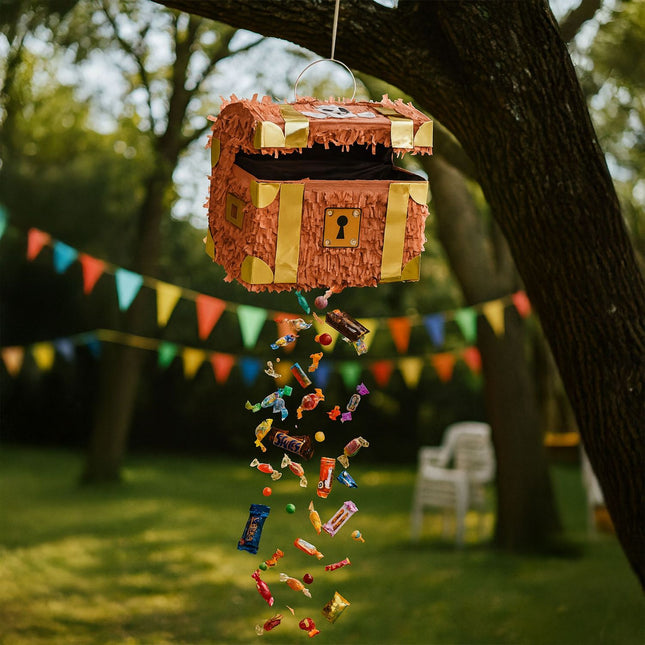 Piraten-Schatztruhe-Piñata-Set mit Schlagstock & Maske