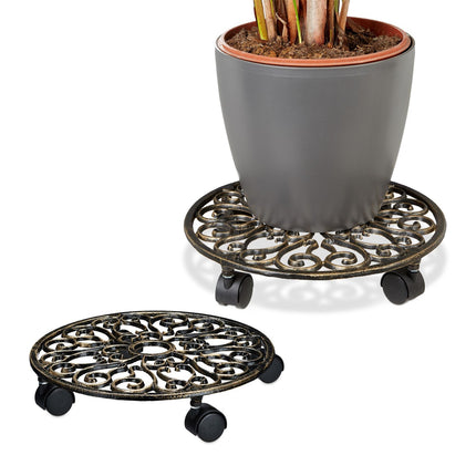 Support à plantes à roulettes, lot de 2 - Fonte