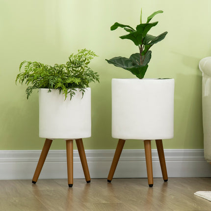 Pots De Plantes Lot De 2 Pots De Fleurs Avec Pieds Amovibles Et Trous De Drainage, Pour Utilisation Intérieure Et Extérieure, Mgo, Blanc