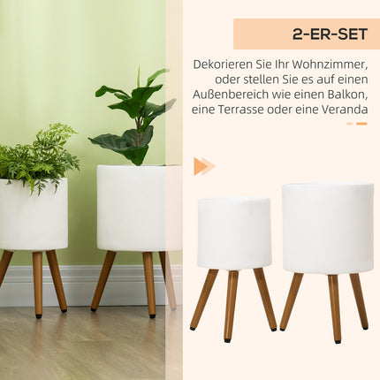 Pots De Plantes Lot De 2 Pots De Fleurs Avec Pieds Amovibles Et Trous De Drainage, Pour Utilisation Intérieure Et Extérieure, Mgo, Blanc