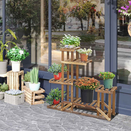 Pflanzregal aus Massivholz – 6-stöckiger Blumenständer für den Garten