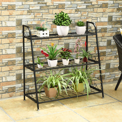 Support pour plantes, 3 niveaux, en métal, pieds réglables, intérieur/extérieur