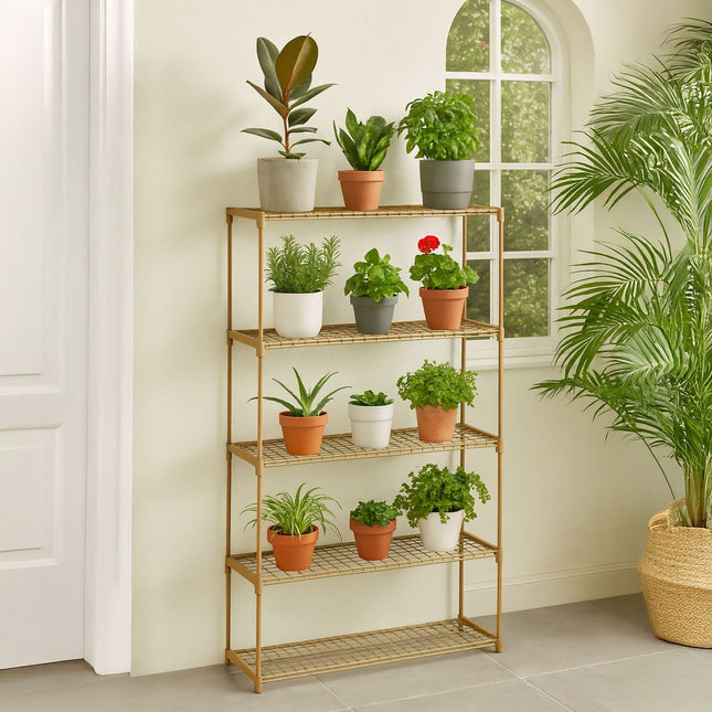 Support à plantes à 5 niveaux - Marron, pour intérieur/extérieur