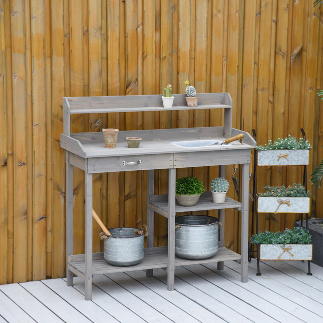 Gartentisch mit Wanne für Blumen, Grau 117×45×121 cm