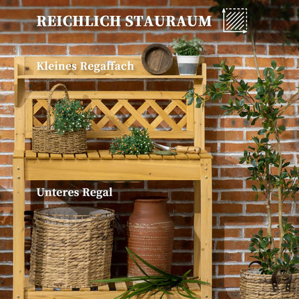 Ausziehbarer Gartenholztisch mit Spüle und Stauraum