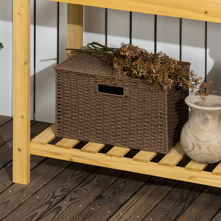 Ausziehbarer Gartenholztisch mit Spüle und Stauraum
