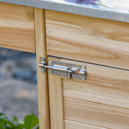 Table De Jardin Plant Table Avec Plan De Travail Galvanisé, Tiroir Et Armoire, 112X45X125Cm, Naturel