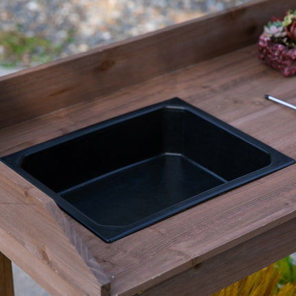 Table À Plantes Avec Tiroir 2 Marches Table De Jardinage Avec Évier Et Roulettes Bois De Sapin De Jardin Marron 92 X 45 X 119 Cm