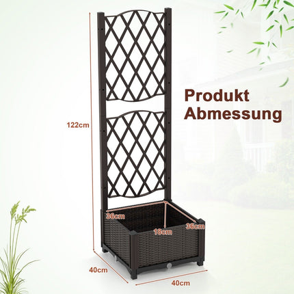 Jardinière avec treillis, auto-arrosante, 40 x 40 x 122 cm, marron