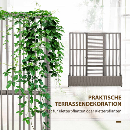 Pflanzkasten mit Spalier, wetterfest, Polyrattan, 103x29x103 cm, Grau