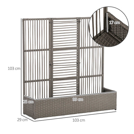 Pflanzkasten mit Spalier, wetterfest, Polyrattan, 103x29x103 cm, Grau