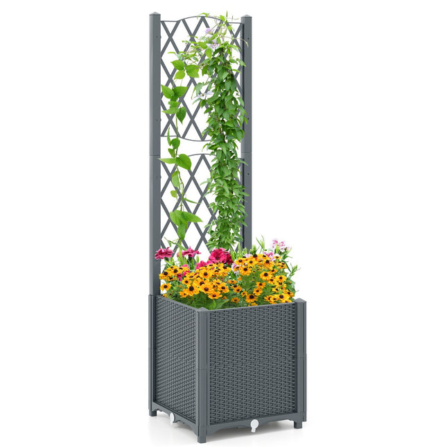 Jardinière avec treillis pour plantes grimpantes, 40 x 40 x 140 cm, grise