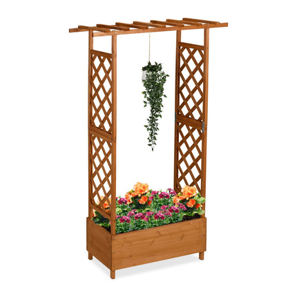 Jardinière avec treillis et auvent - Bois de sapin, pour balcon